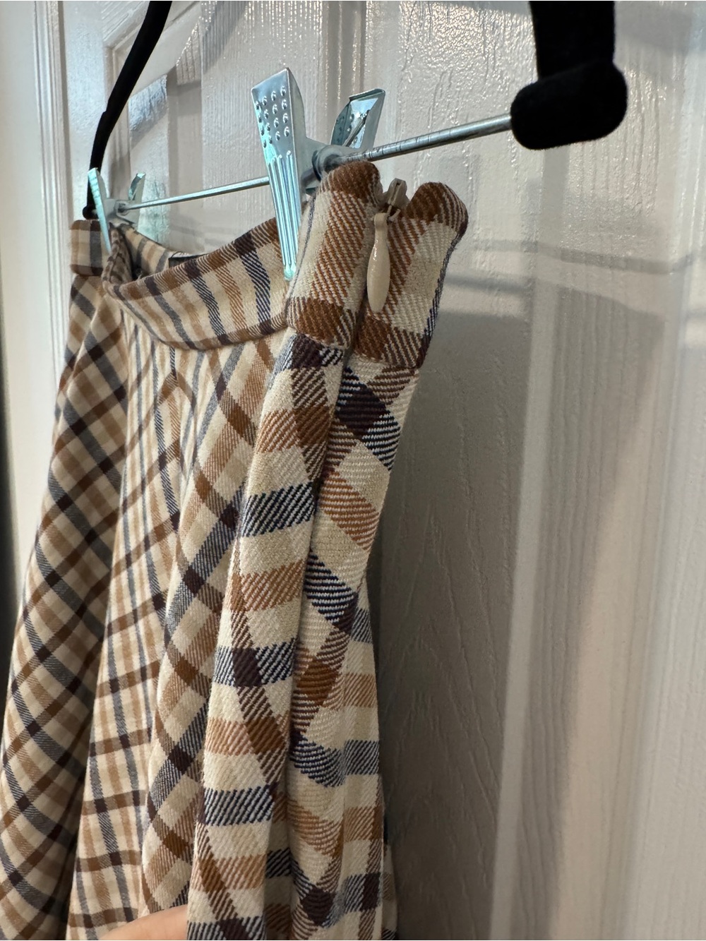 Zara ZW Collection Plaid Cape Skirt Brown Beige Navy– Size M - Picture 8 of 8